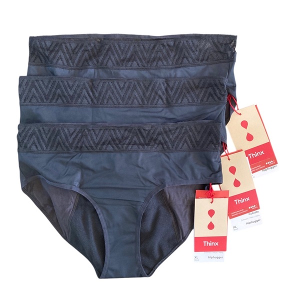 Thinx NWT Set of Three Black Hiphugger Classic Super Absorbent Period Underwear - Picture 1 of 9